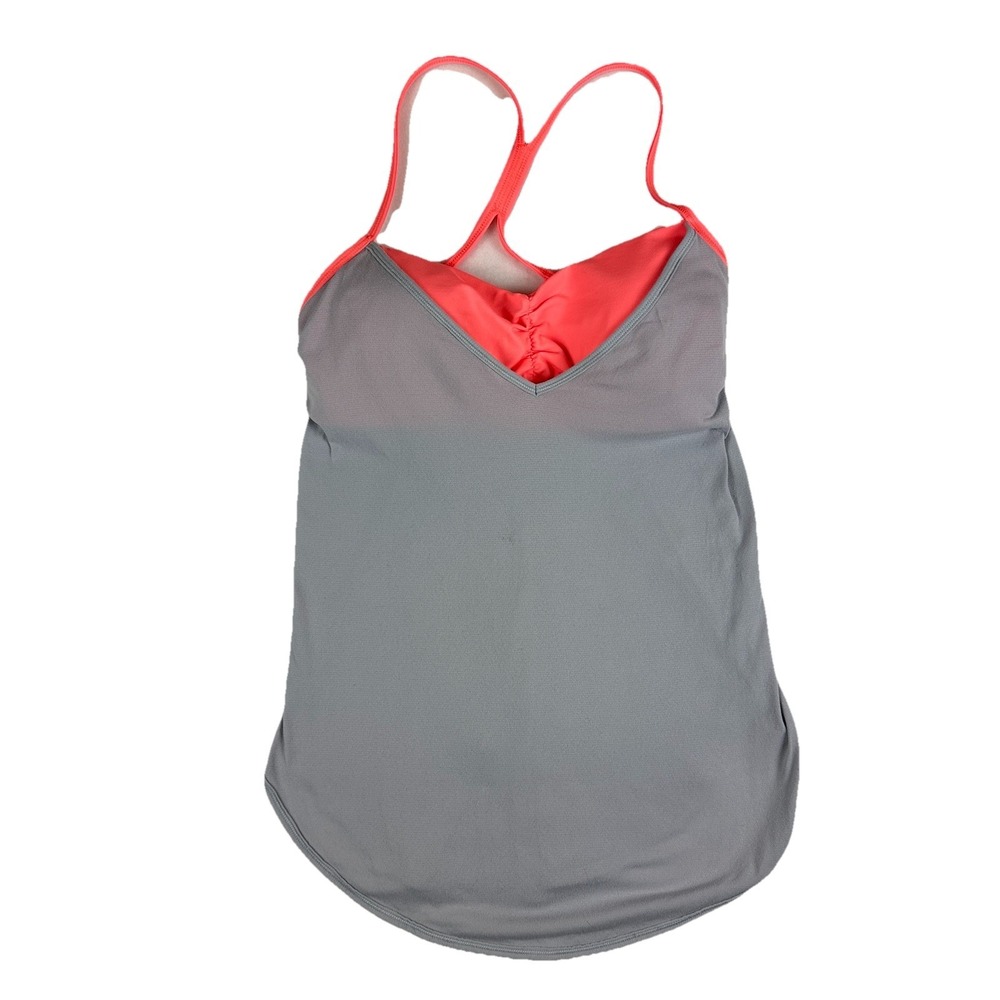 Lululemon Tank, Built in Racerback Shelf Bra Gray & Coral Sz: 4